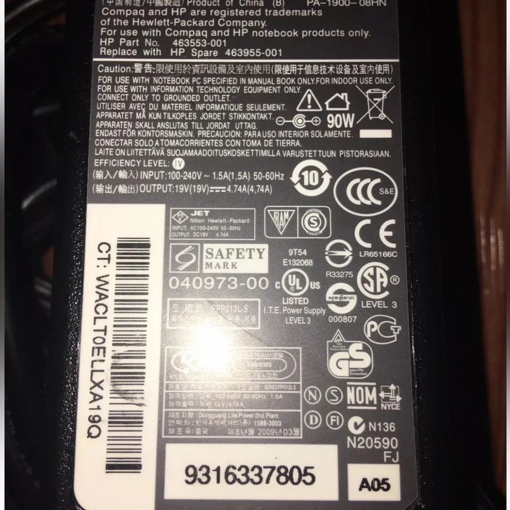 HP OEM 463553-001 Laptop Notebook Power Cable Adapter Plug